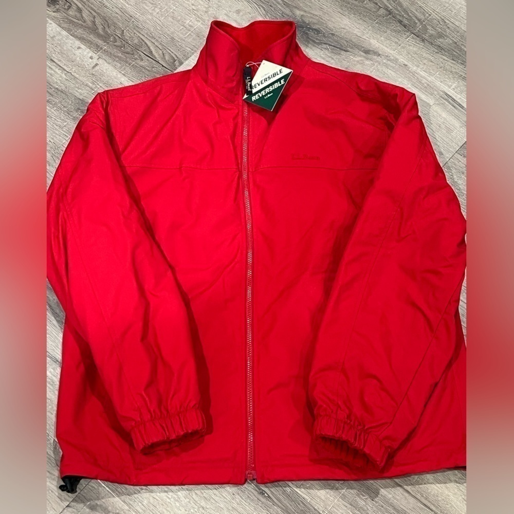 NWT Vintage L LL Bean Deadstock NOS Red Reversible Waterproof Fleece Jacket Coat